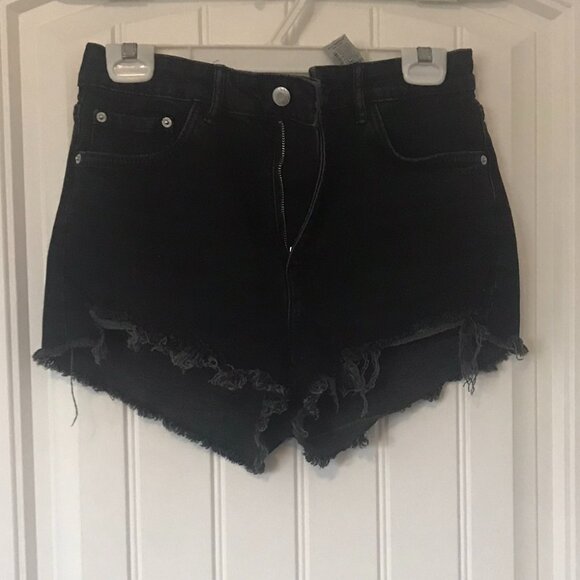Zara High Rise Black Denim Shorts - Picture 1 of 2